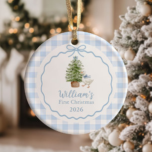 Blue Silly Goose Baby First Christmas Ceramic Tree Decoration