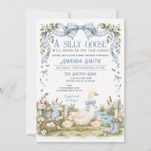 Blue Silly Goose Baby Shower Gingham Invitation