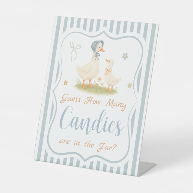 Blue Silly Goose Baby Shower Guess How Many  Pedestal Sign (Front)