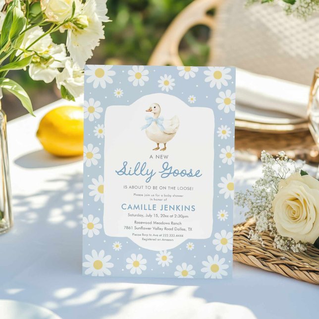 Blue Silly Goose Boy Baby Shower Invitation (Blue Silly Goose Boy Baby Shower Invitation)