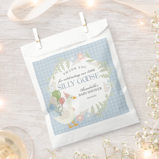 Blue Silly Goose Floral Gingham Baby Shower Favour Bags (Clipped)