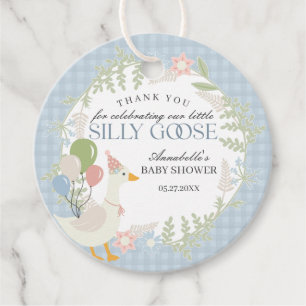 Blue Silly Goose Floral Gingham Baby Shower Favour Tags