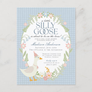 Blue Silly Goose Floral Gingham Baby Shower Postcard