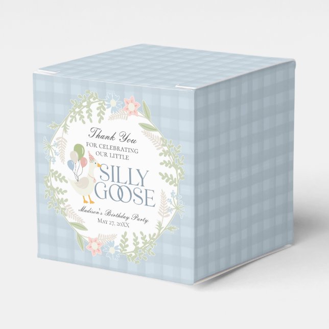 Blue Silly Goose Floral Gingham Birthday Favour Box (Front Side)
