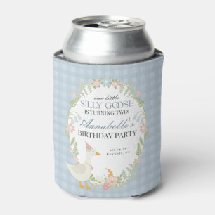 Blue Silly Goose Floral Gingham Birthday Favour Can Cooler