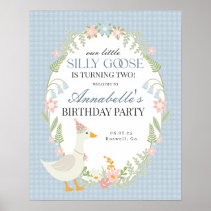 Blue Silly Goose Gingham Birthday Welcome Sign