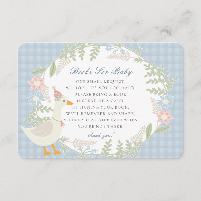 Blue Silly Goose Gingham Floral Books for Baby Enclosure Card (Front)