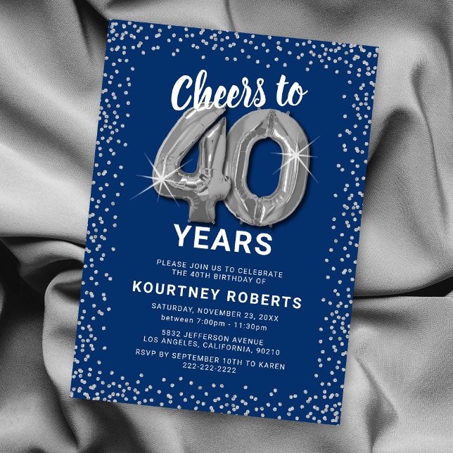 Blue Silver 40th Birthday Invitation (Creator Uploaded)