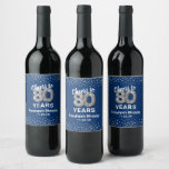 Blue Silver 80th Birthday Wine Label<br><div class="desc">Custom elegant eightieth birthday party wine bottle labels featuring a stylish blue background that can be changed to any colour,  silver sparkly glitter,  eighty silver hellium balloons,  and a modern text template that is easy to personalise.</div>