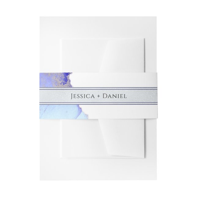 Blue Silver Abstract Jewel Tone Wedding Invitation Belly Band (Front Example)
