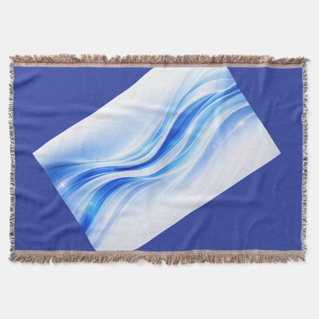 Blue & Silver Abstract Wave Blanket – Modern Flowi (Front)