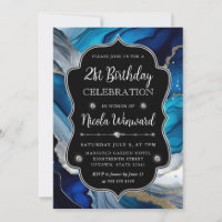 Blue, Silver and Gold Alcohol Ink 21st Birthday