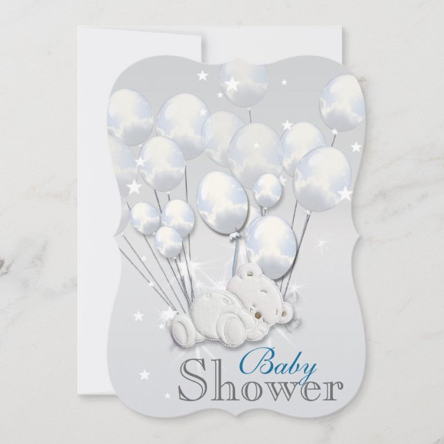 Blue silver baby shower boys invitation (Front)