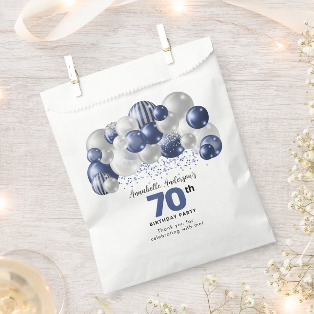 Blue Silver Balloon Glitter Favour 70th Birthday Bags (Clipped)