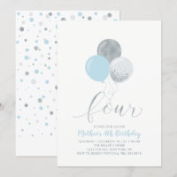 Blue & Silver Balloons Four 4th Boy Birthday Party