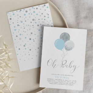 Blue & Silver Balloons   Oh Baby Boy Baby Shower Invitation