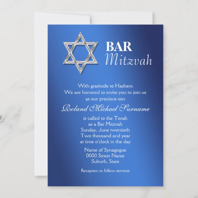 Blue silver bar mitzvah celebrations #2 invitation (Front)