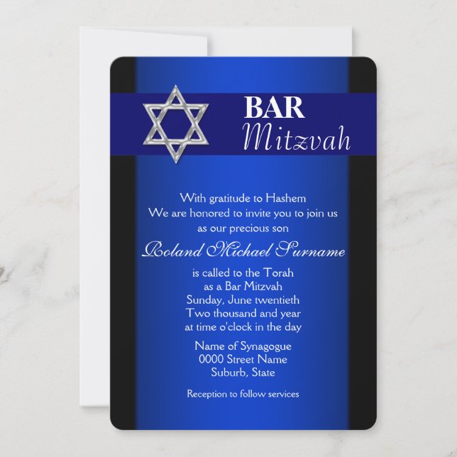 Blue silver bar mitzvah celebrations #4 invitation (Front)