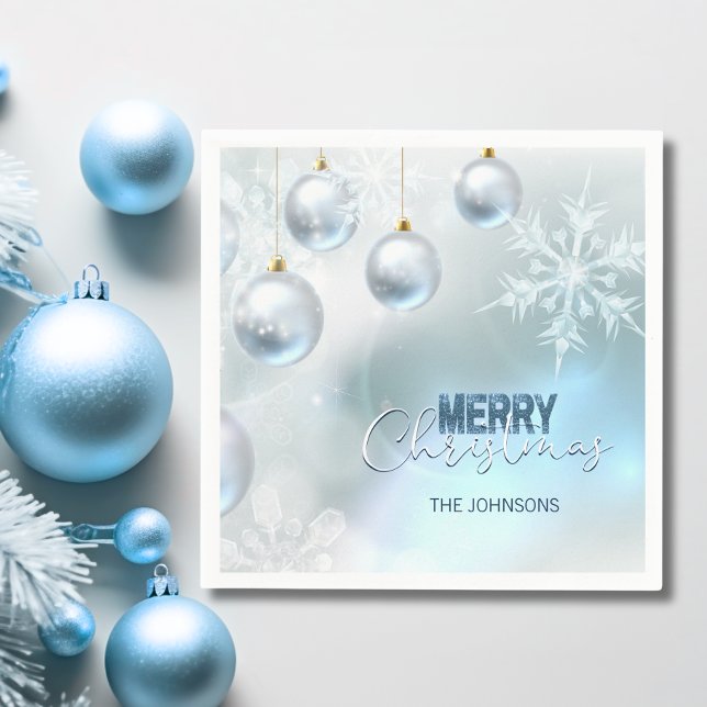 Blue Silver Baubles Snowflakes CHRISTMAS Napkin (Blue Silver Baubles Snowflakes CHRISTMAS Napkins)