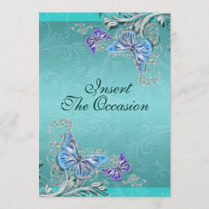 Blue silver birthday engagement wedding invitation