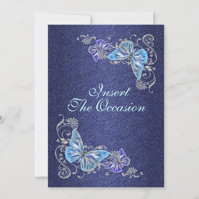 Blue silver birthday engagement wedding invitation (Front)