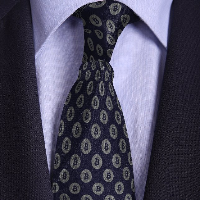 Blue & Silver Bitcoin Crypto Coin Pattern Tie (Creator Uploaded)