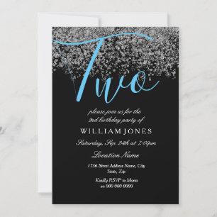 Blue Silver Black Boys 2nd birthday party Invite