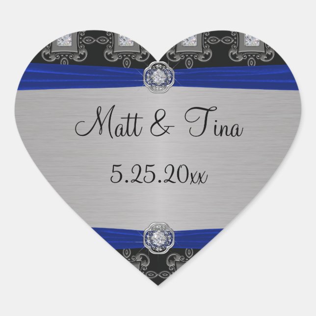Blue Silver Black Ornate Elegance Heart Sticker (Front)