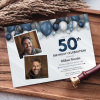 Blue Silver Black & White 50th Birthday 2 Photo