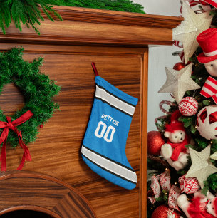 Blue, Silver, Black & White Football Team Small Christmas Stocking