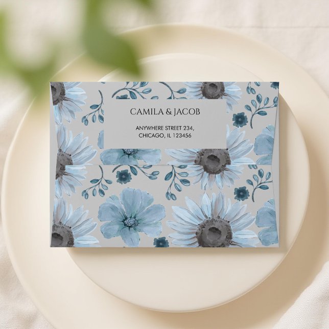 Blue Silver Botanical Floral Boho Holiday Elegant  Envelope (Creator Uploaded)