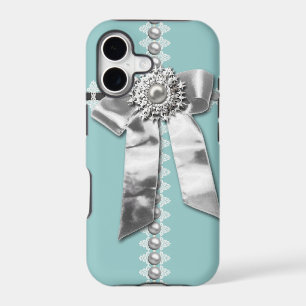 Blue Silver Bow Pearl Jewel Printed iPhone 5 Case