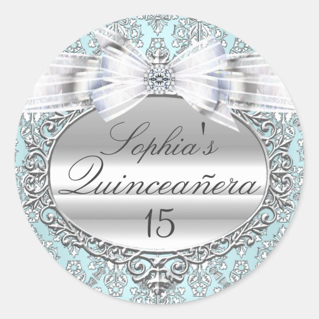 Blue & Silver Bow Quinceanera Sticker (Front)