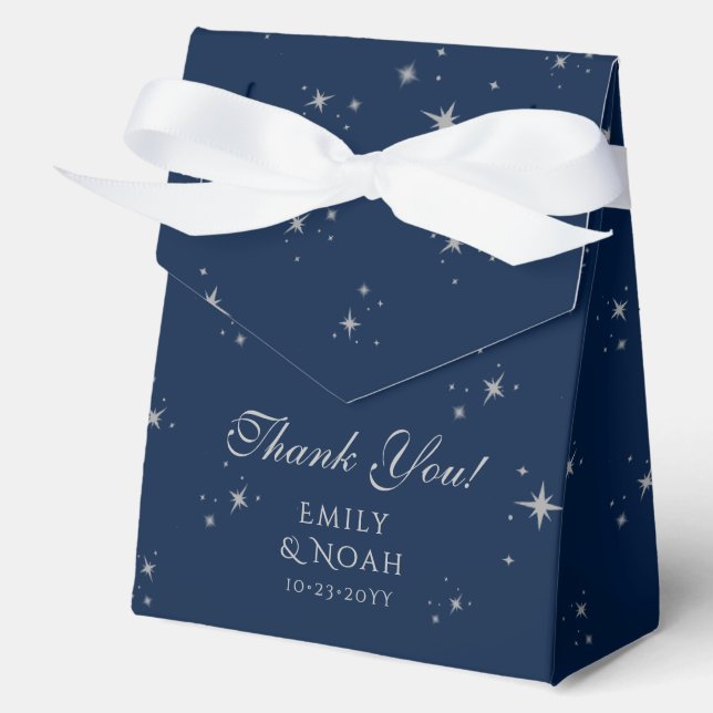 Blue Silver Celestial Thank You Wedding Favour Box (Front)