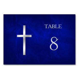 Blue Silver Christian Cross Table Number