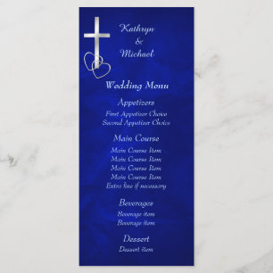Blue Silver Christian Cross Wedding Menu