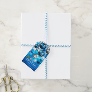 Blue & Silver Christmas Balls, Candy Cane, Stars Gift Tags