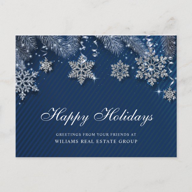 Blue Silver Christmas Ornament Corporate Greeting Postcard (Front)