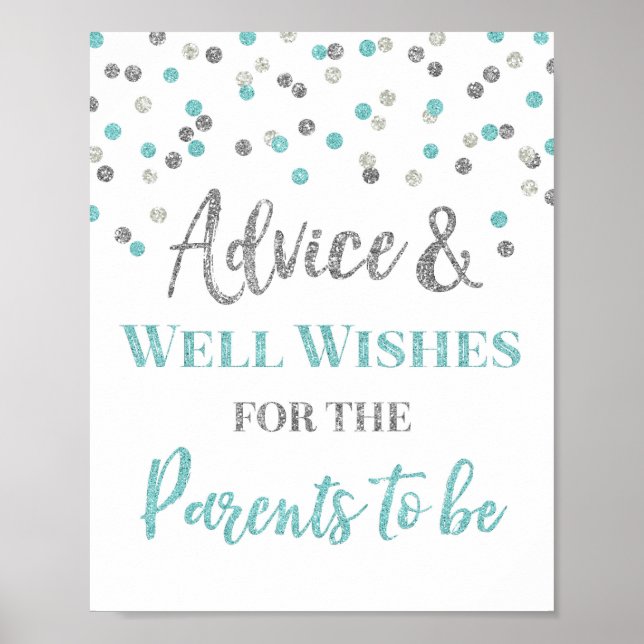 Blue Silver Confetti Advice for Parents to be Sign (Front)