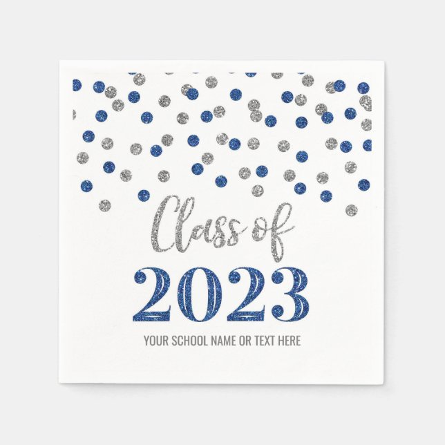 Blue Silver Confetti Class of 2023  Napkin (Front)