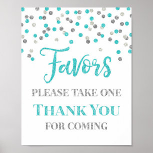 Blue Silver Confetti Favours Baby Shower Sign