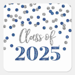 Blue Silver Confetti Graduation 2025 Square Sticker