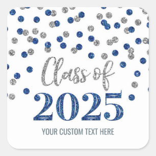 Blue Silver Confetti Graduation 2025  Square Sticker