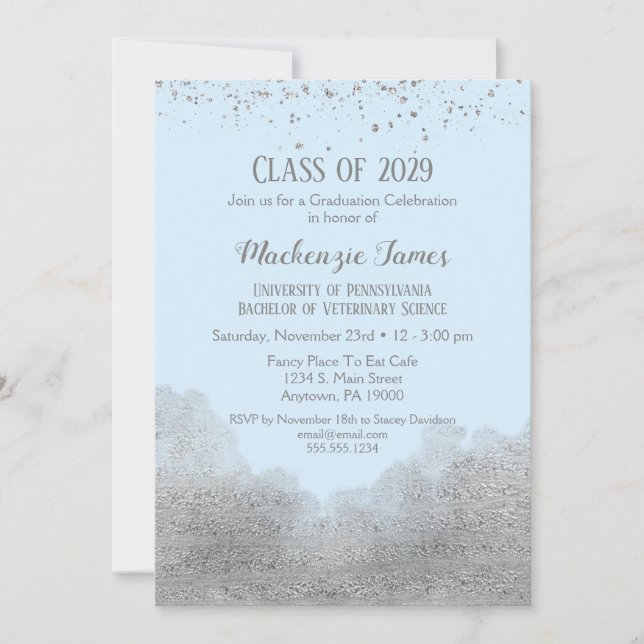 Blue Silver Confetti Graduation Party Invitation (Front)