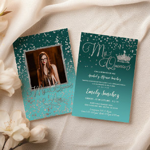 Blue Silver Confetti Mis Quince Anos Spanish Photo Invitation