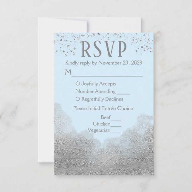 Blue Silver Confetti RSVP Wedding Response Meal (Front)