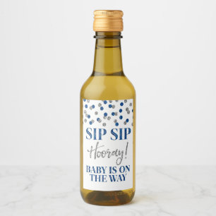Blue Silver Confetti Sip Sip Hooray Baby Shower Wine Label