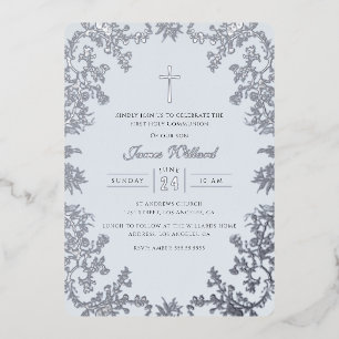 Blue Silver Cross Vintage First Communion