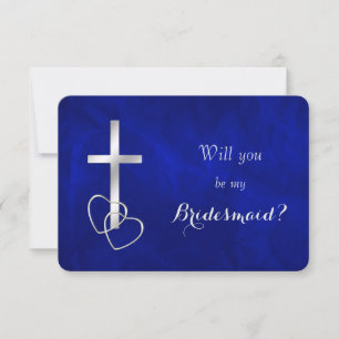 Blue Silver Cross Will You Be My Bridesmaid Invitation
