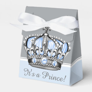 Blue Silver Crown Prince Boy Baby Shower Favour Box